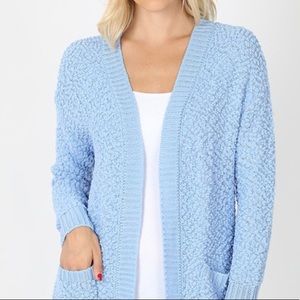 Baby Blue Super Soft Texture Open Long Sleeve Sweater Top Size L